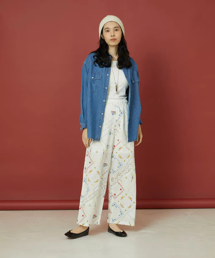 Flower Handkerchief Embroidered Pants