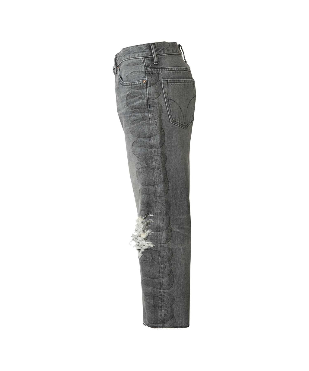 Snake Loop 8 Length Crushed Denim Pants