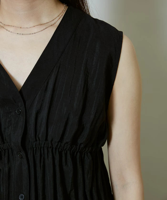 Sheer Broad Sleeveless Gathered Shift Blouse Limited Edition