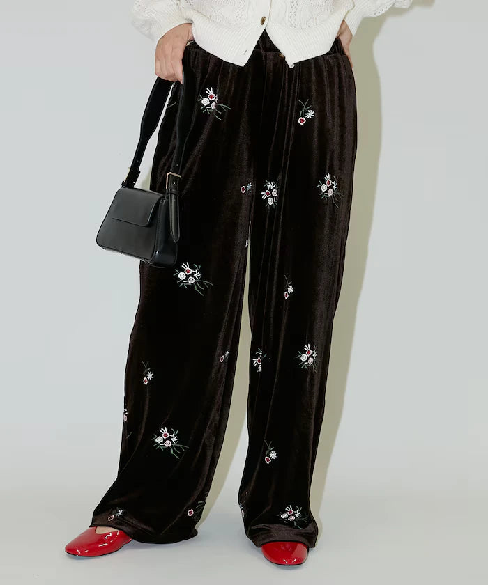 Flower Embroidery Velvet Easy Pants Limited Edition