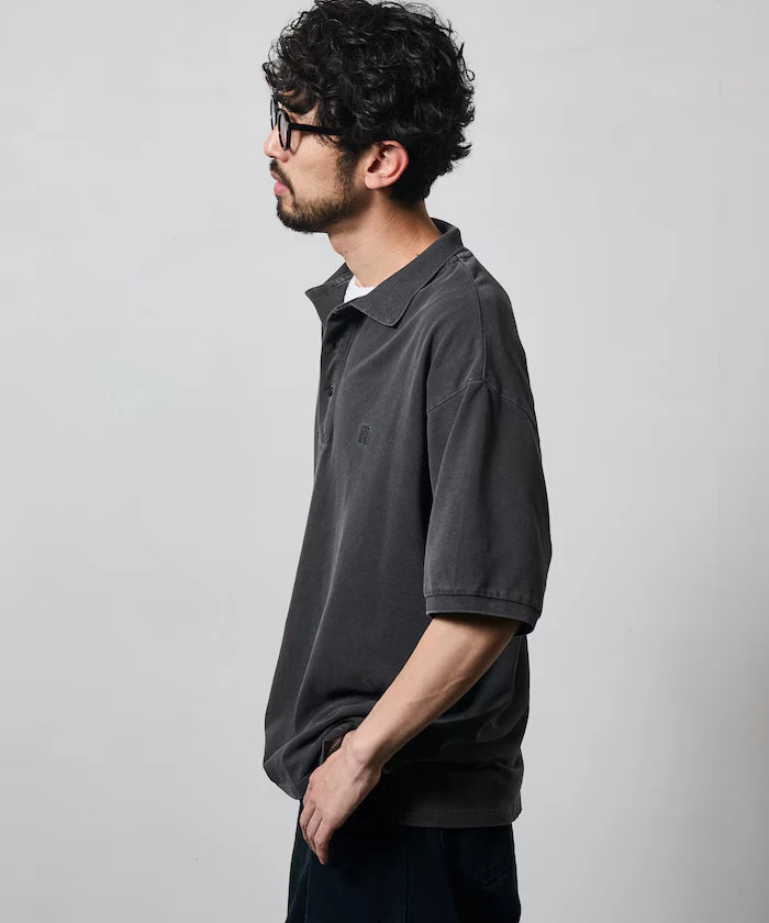 Big Silhouette Vintage Process One Point Embroidery Short Sleeve Polo Shirt