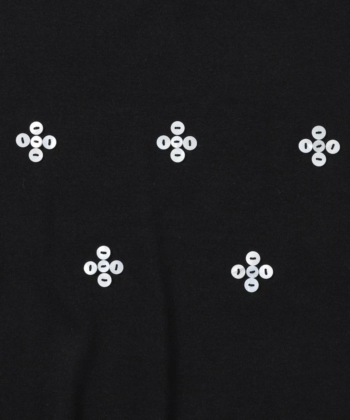 Shell Button Flower Motif Cotton Modal T-Shirt