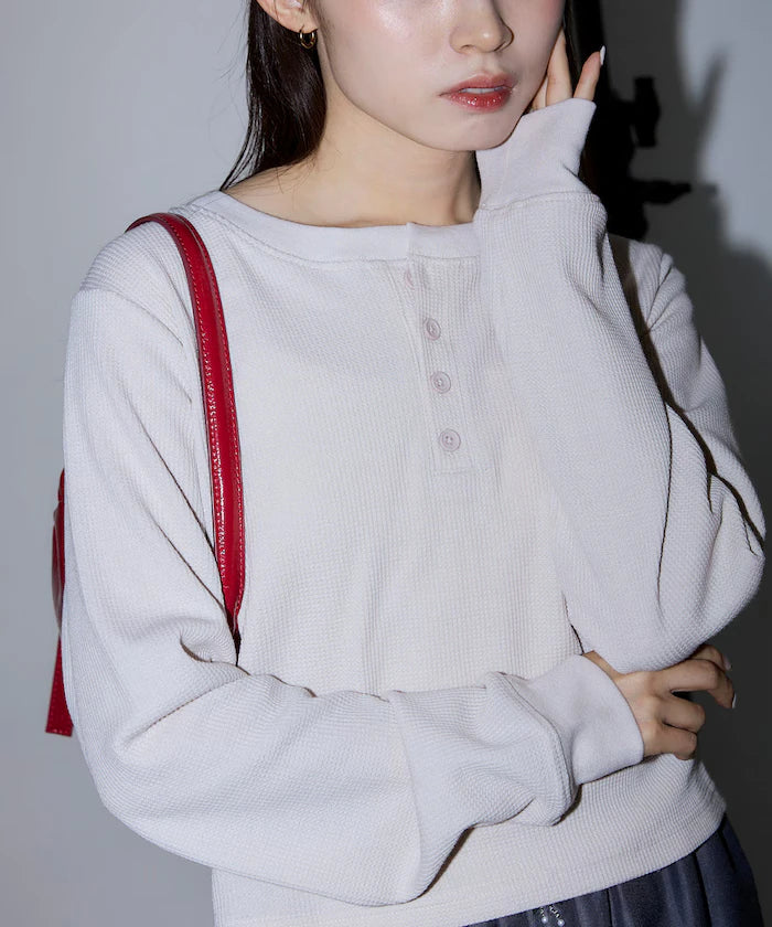 Mini Waffle Henley Neck Cropped Long Sleeve T Limited Edition