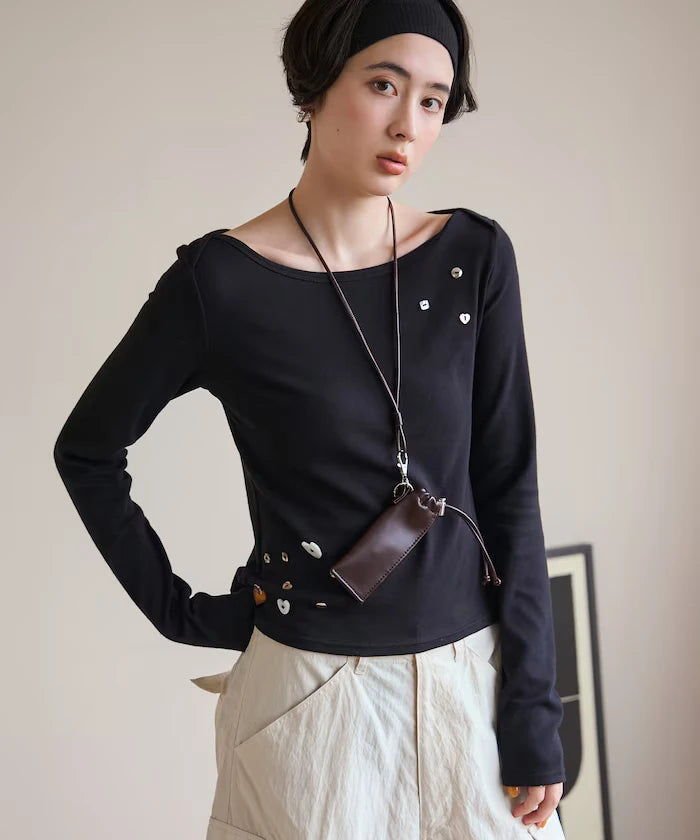 Many Button Cotton Modal Long Sleeve T-Shirt