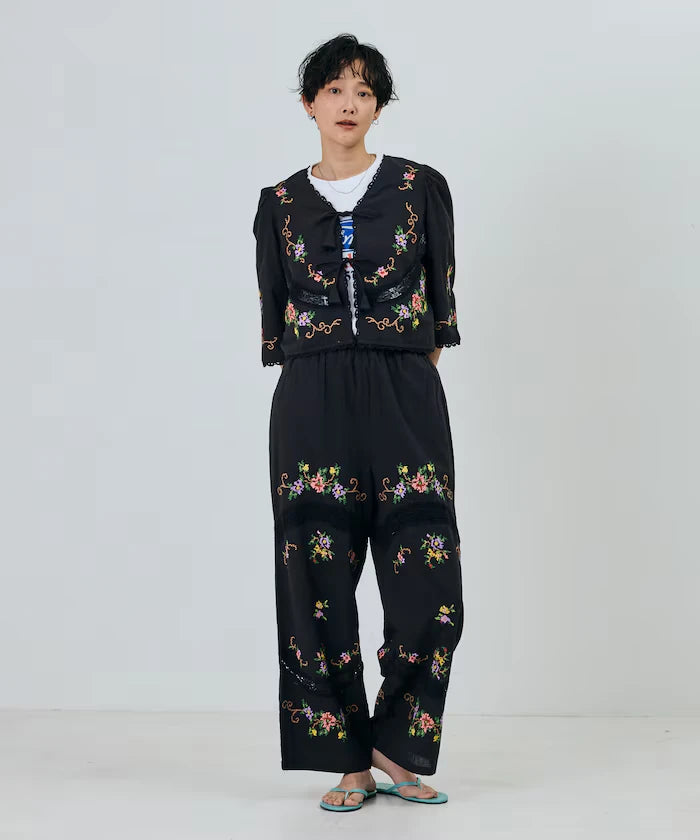 India Flower Cross Embroidery Lace Pants