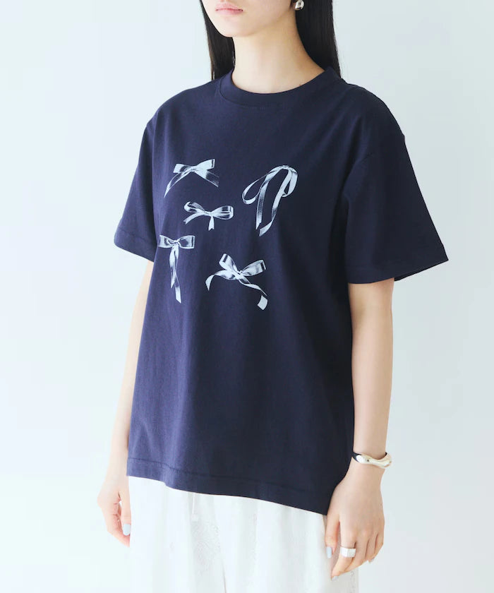Comfortable Ribbon Print Crew Neck T-shirt