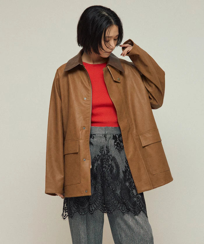Oversized leatherette blouson / Mixed material switching
