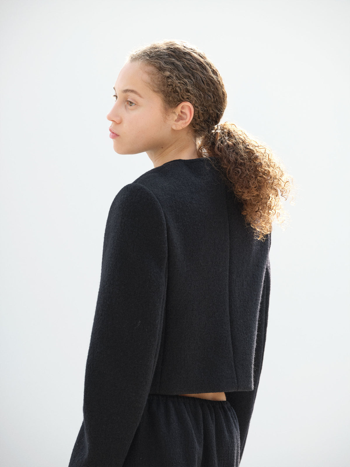 HEAVILY FULLED WOOL COTTON COLLARLESS JACKET