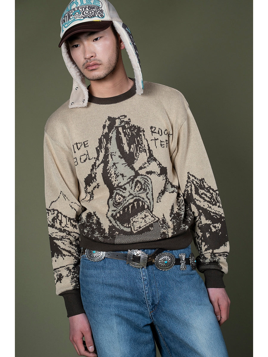 8G Jacquard Knit Vintage Crew Sweater(...
