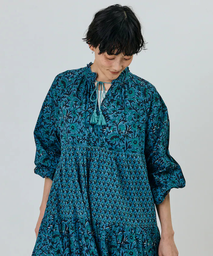 India Flower Print 4-Tiered Dress