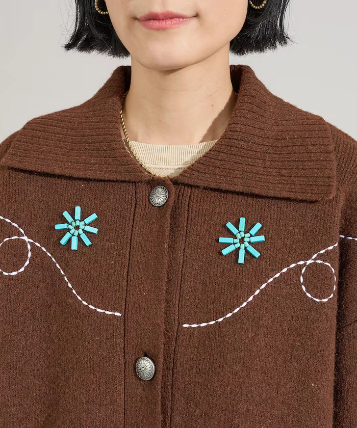 Western-Style Beaded Knit Cardigan