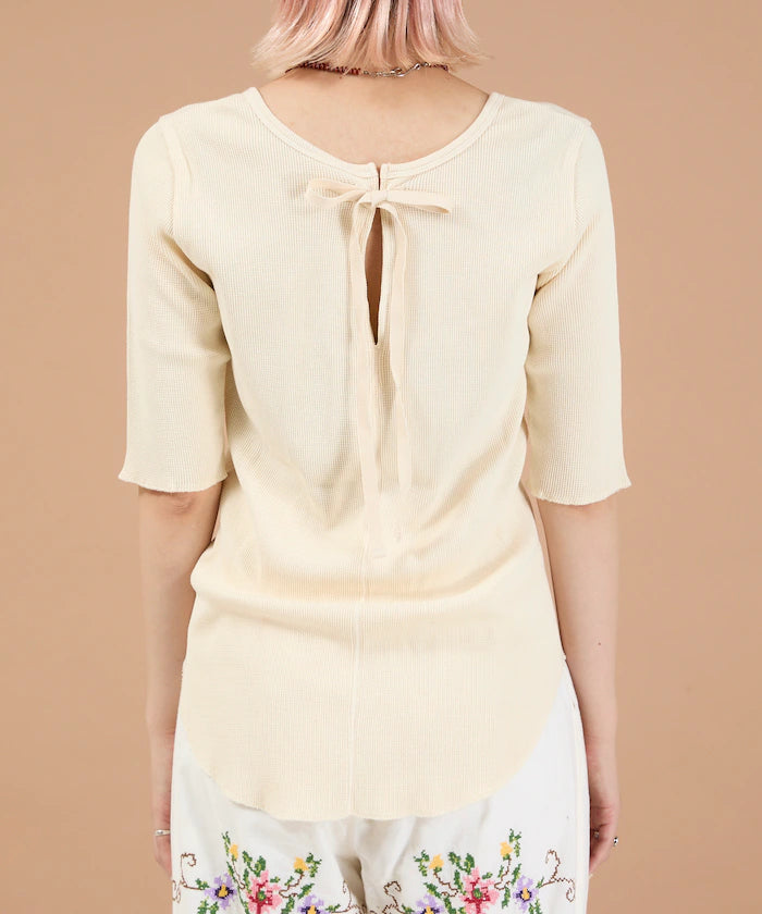 Ribbon Tied 2WAY Waffle 5 Sleeve T-Shirt