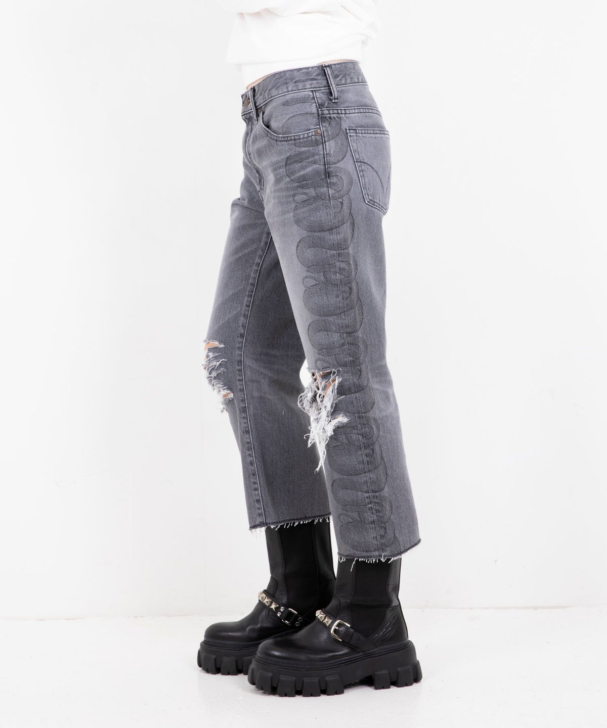 Snake Loop 8 Length Crushed Denim Pants