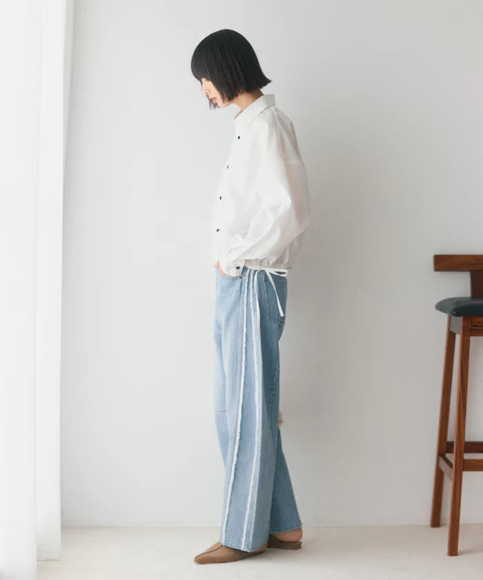 Hem Code Switch Short Length Long Sleeve Shirt