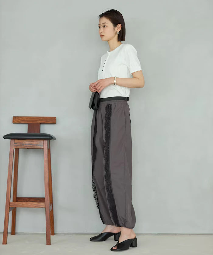 Henry Neck Knitted Lace T-Shirt