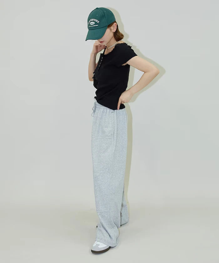 Collar Lace Contrast Henry Rib T-Shirt