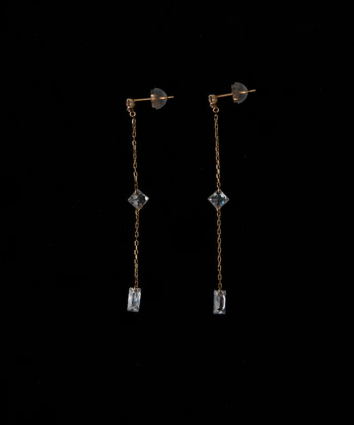 K10 Zirconia Chain Earrings / For Both Ears