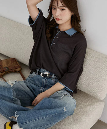 LOVE POP STUDIO Collar Layered Knit Polo Shirt Limited Edition