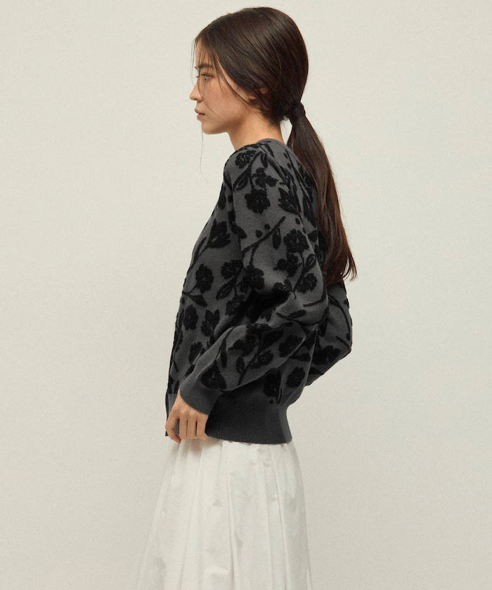 Flower Jacquard Knit Cardigan
