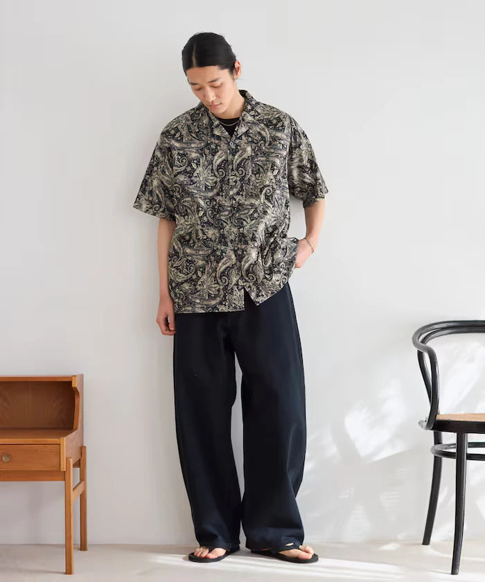 Open Collar Pattern Short Sleeve Shirt