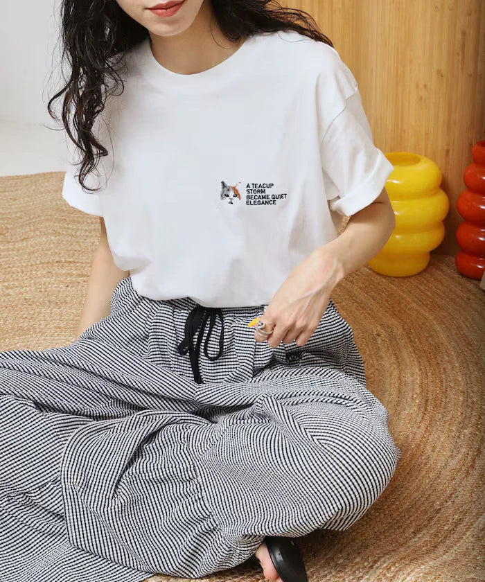 Organic Cotton One Point Animal Embroidery T-Shirt