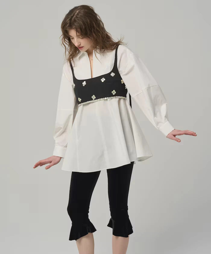 Flare Silhouette Skipper Balloon Sleeve Shirt