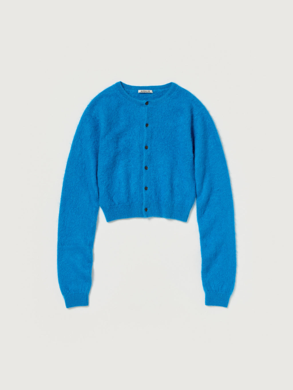 GARMENT-DYED BABY ALPACA FUR KNIT CREW-NECK CARDIGAN