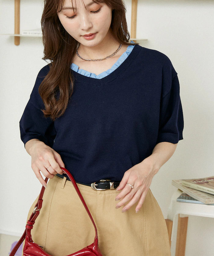 Shirt Frill V-Neck Half Sleeve Summer Knit Limited Edition