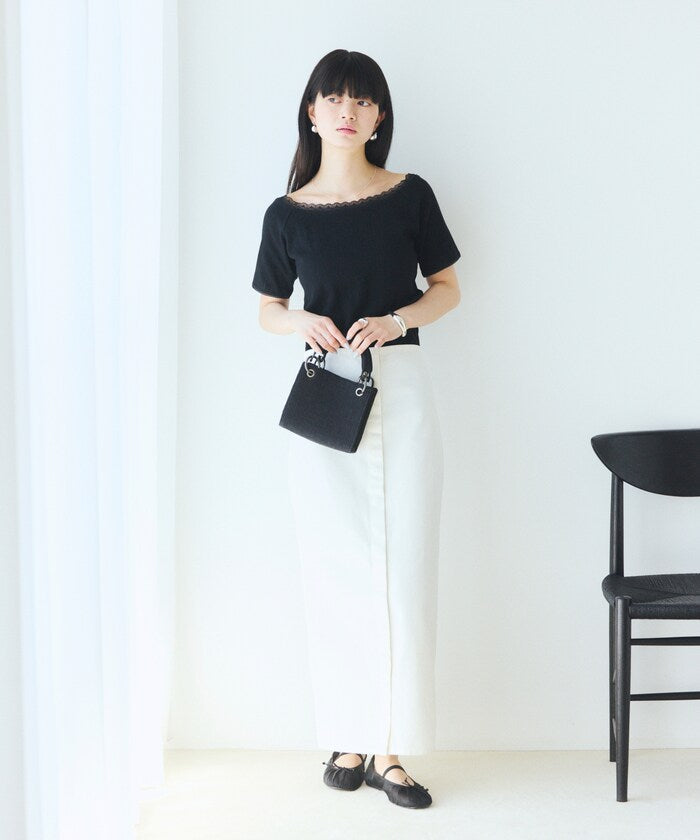 Boat Neck Pullover Knit Lace T-Shirt