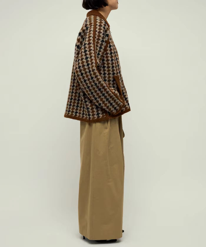 Wool Blend Gancube Check Knit Zip Blouson