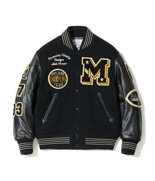 30oz. WOOL MELTON AWARD JACKET “MAVERICKS” (BLACK)