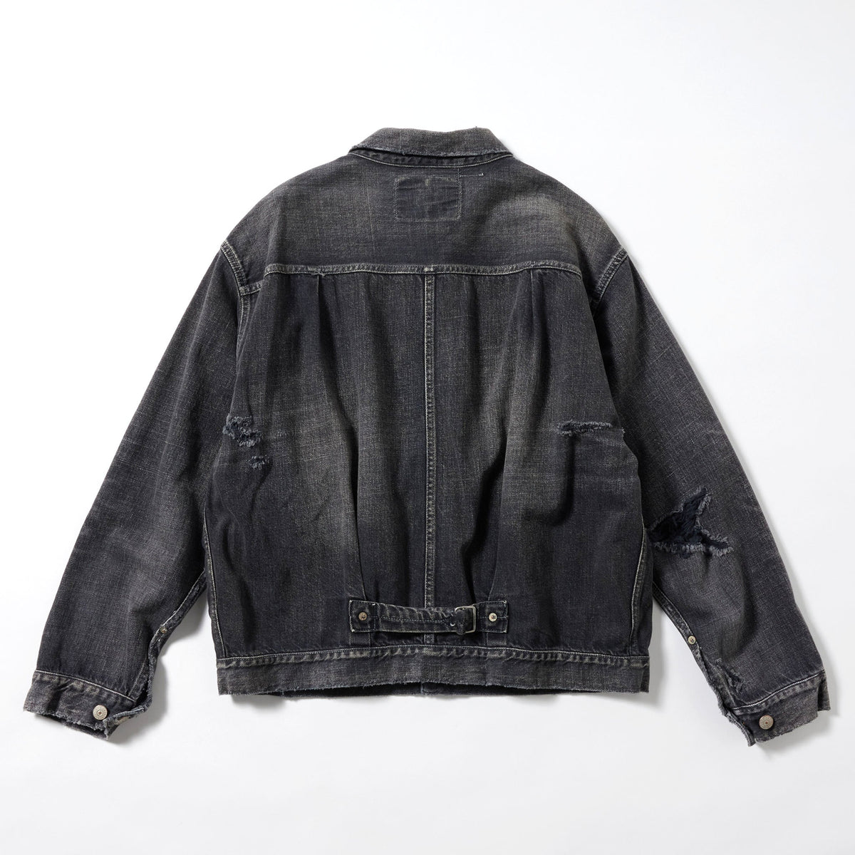 GL15558H / RECYCLED WASTE SUVIN COTTON YARN 11.5oz. DENIM PLEATED BLOUSE VINTAGE WASHED