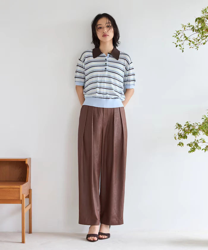 Relaxed Fit Color Design Polo Knit / Bicolor / Multi Stripe