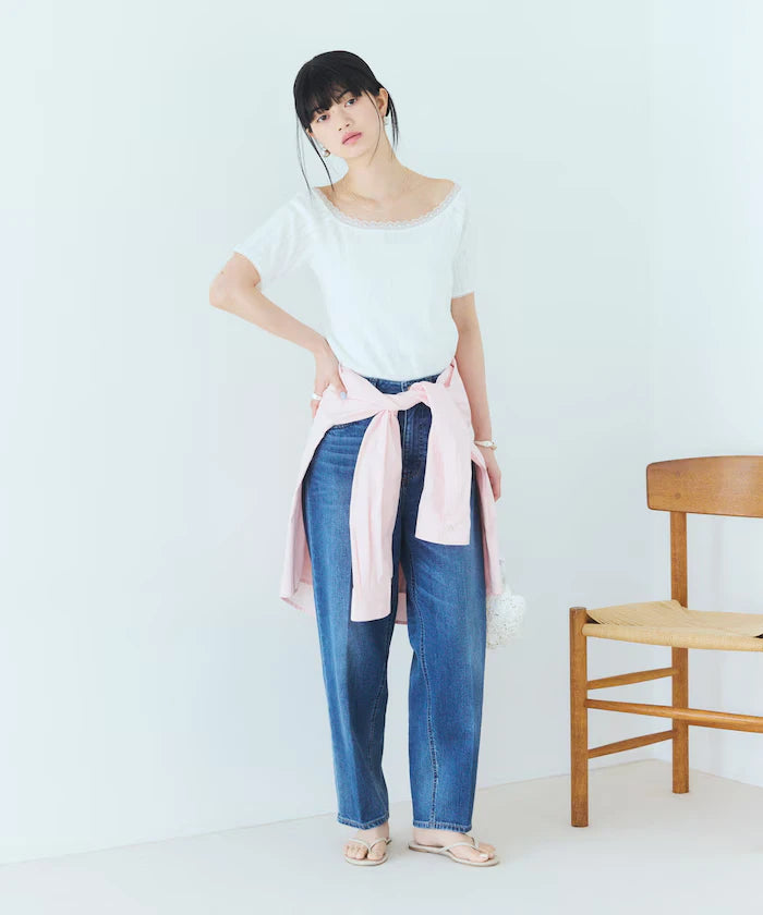 Boat Neck Pullover Knit Lace T-Shirt