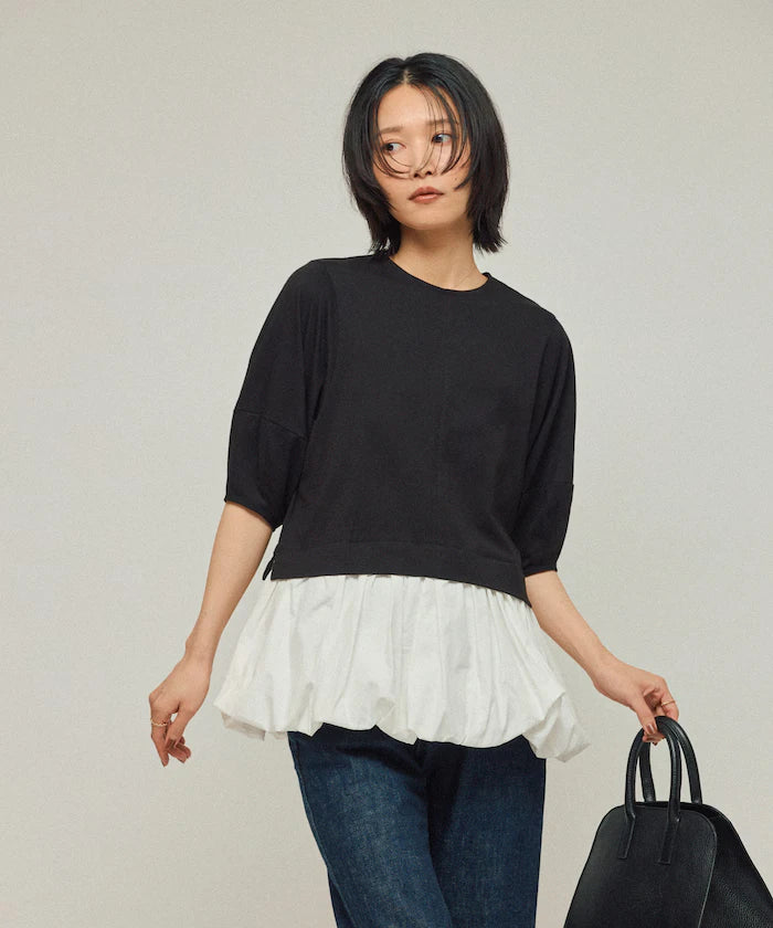 Organic Cotton Peplum Switch Top / 5-minute Sleeve T-Shirt