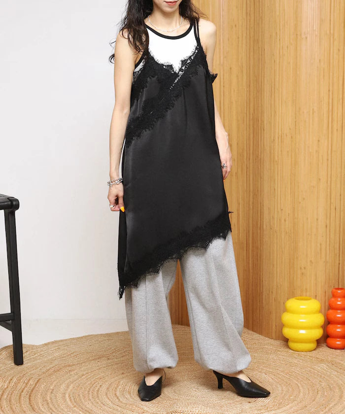 Lace Contrast Vintage Satin Camisole Top