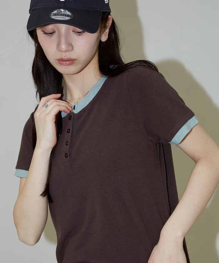 Layered-style Henley Neck T-shirt Limited Edition