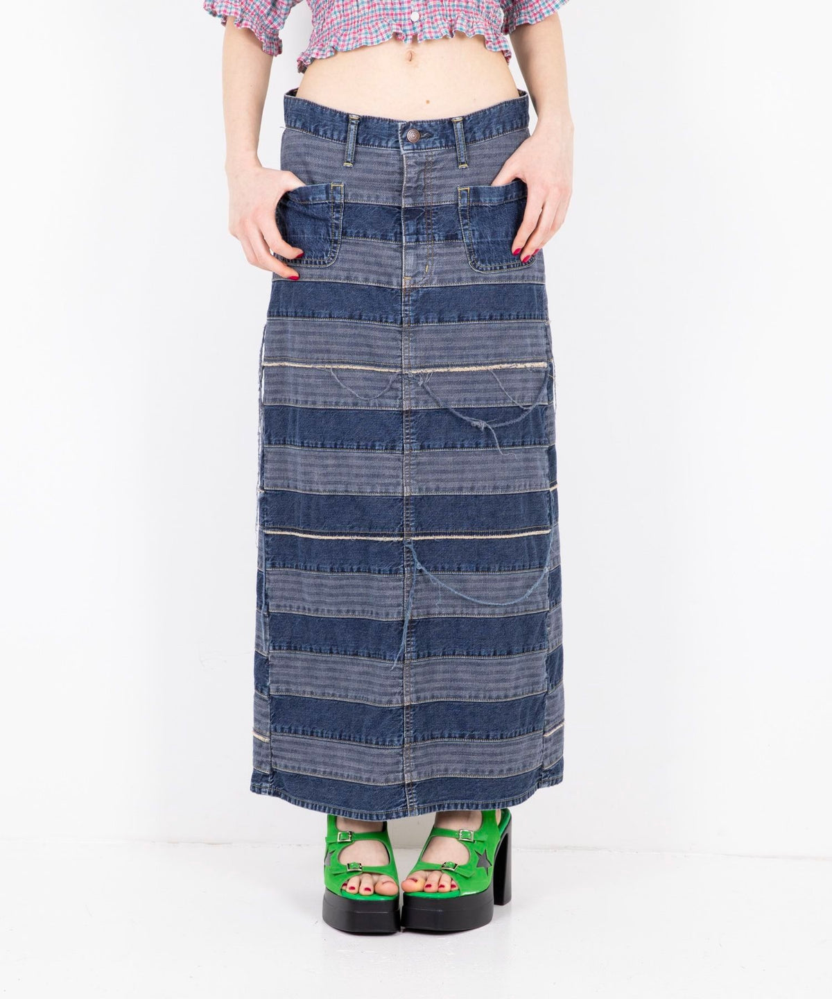 Scratch Long Denim Skirt
