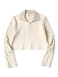 Waffle Jersey Small Flower pt 2TONE Half ZIP Cropped Long T