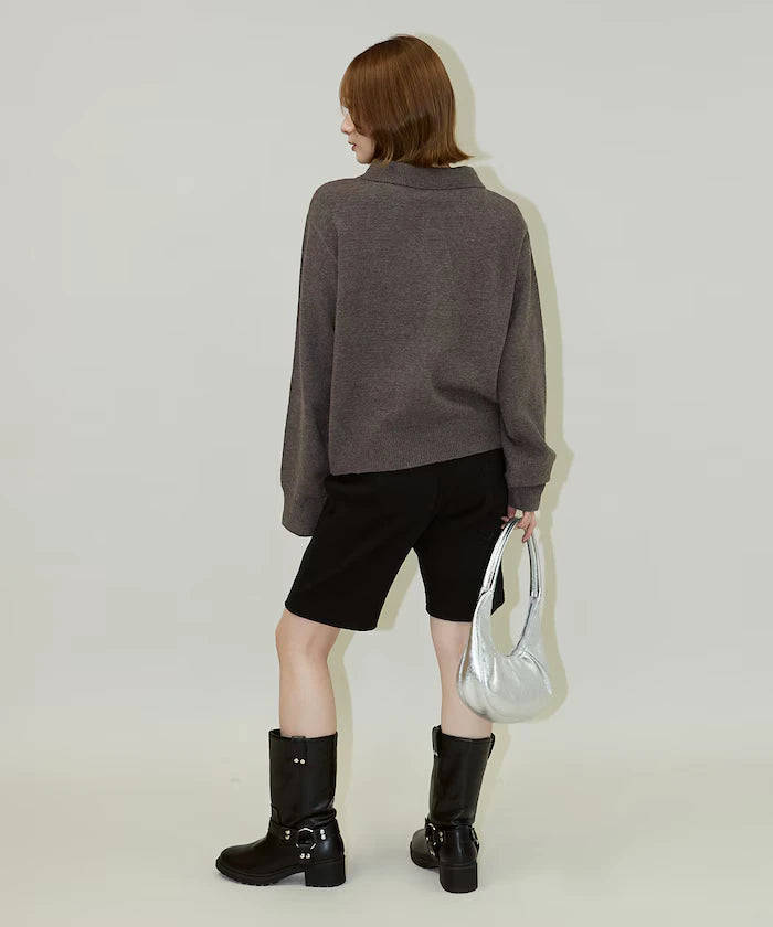 Polo knit pullover with flower motif - limited edition