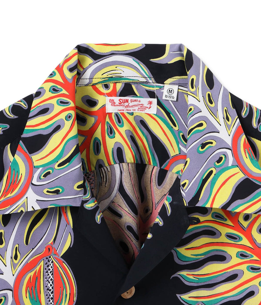 Rayon Hawaiian Shirt Monstera Border