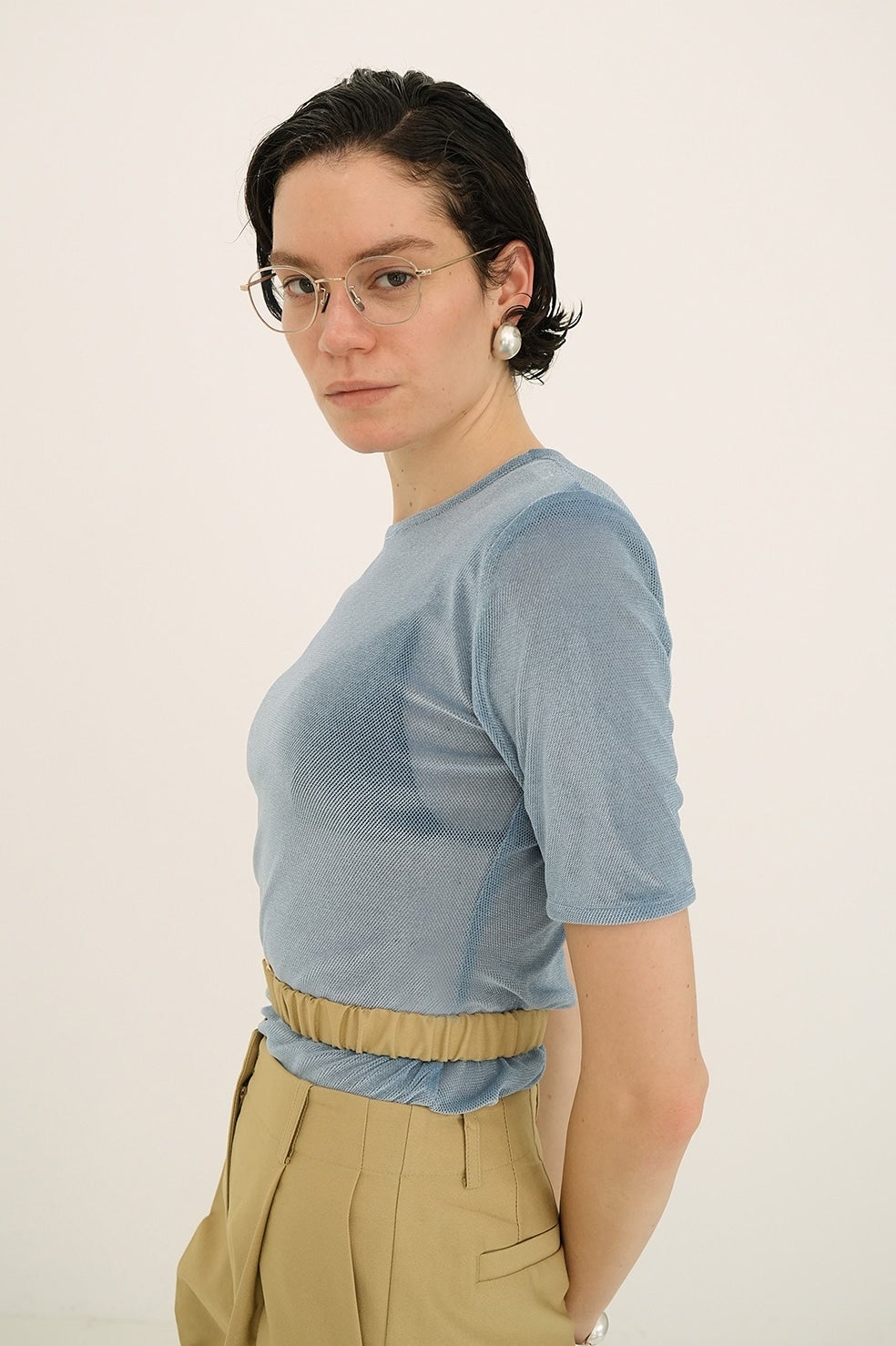 SHEER VELOUR POWER SHOULDER TOPS