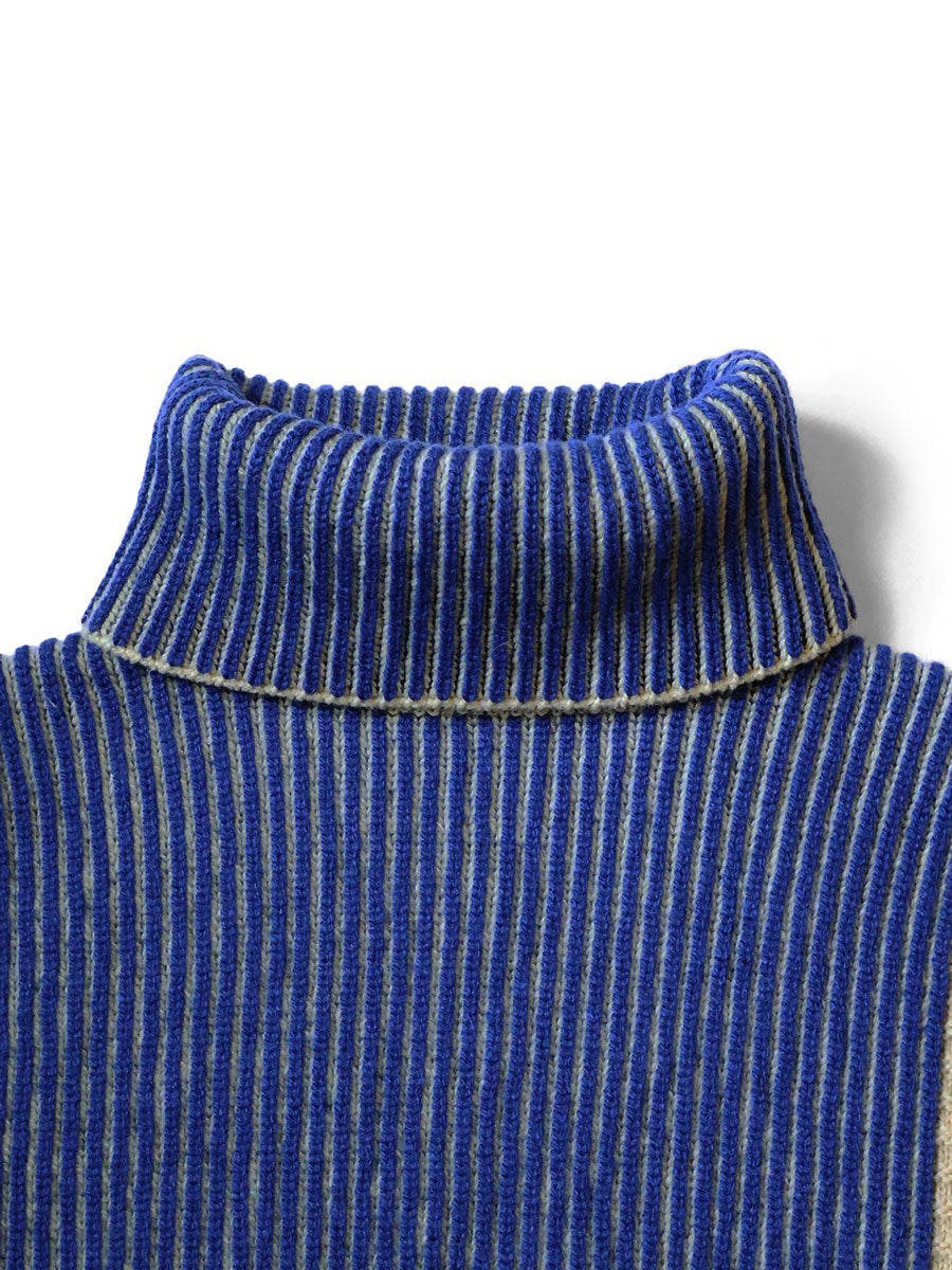5G Wool High Neck Stripe Bib Poncho