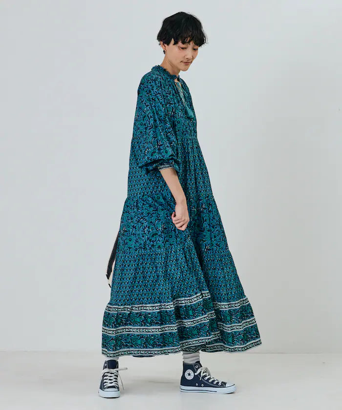 India Flower Print 4-Tiered Dress