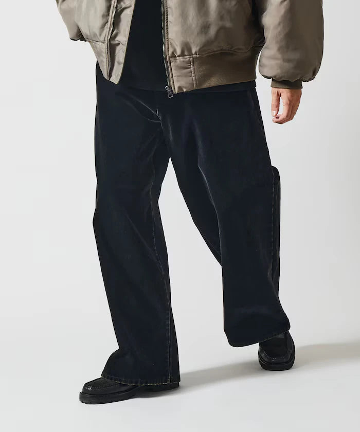 Flocked Denim Contrast Wide Straight Pants