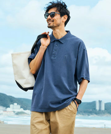 Big Silhouette Vintage Process One Point Embroidery Short Sleeve Polo Shirt