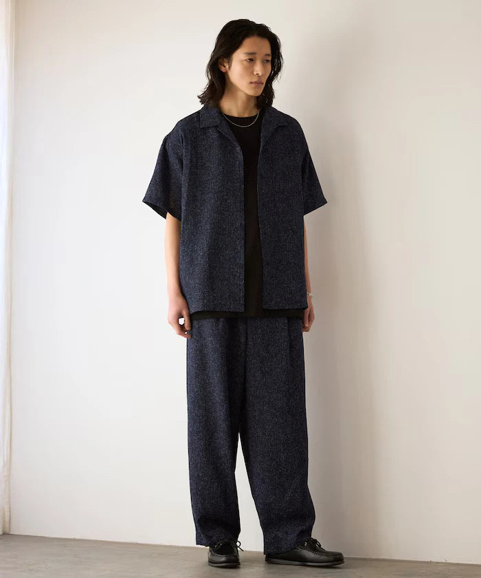 Dry Touch Summer Tweed Short Sleeve Open Collar Shirt