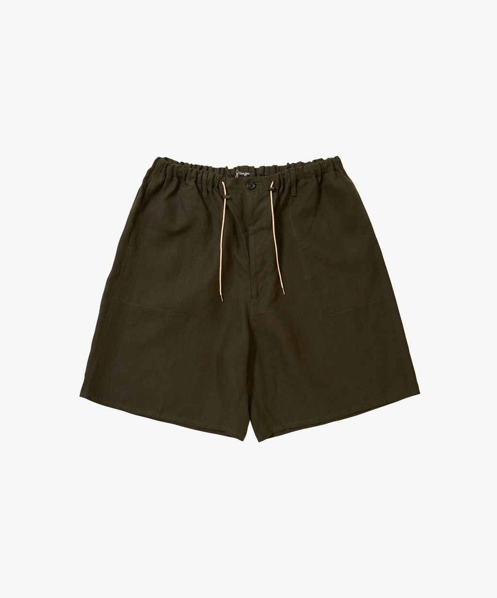 circular fatigue short pants linen deep forest