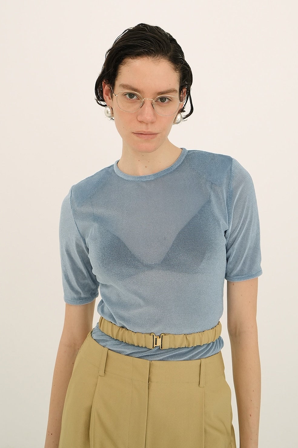 SHEER VELOUR POWER SHOULDER TOPS
