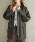 Oversized Crush Leatherette Jacket / Collar Corduroy